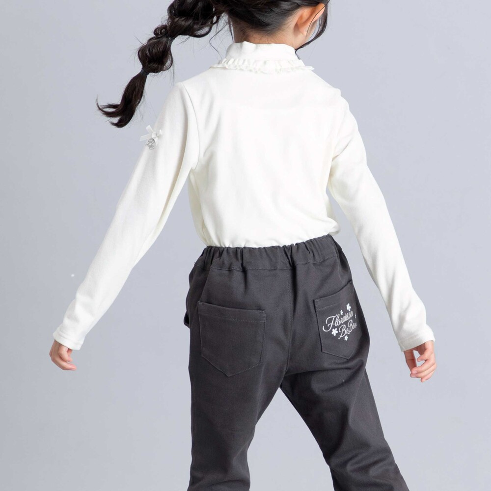 ストレッチツイル裾フリルロングパンツ(90~150cm) ブラック 90cm
