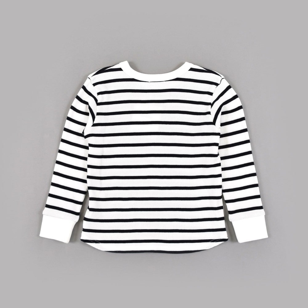 ワッフル コットン ロング スリーブ ボーダー Tシャツ(100cm~140cm) グレー系 130cm