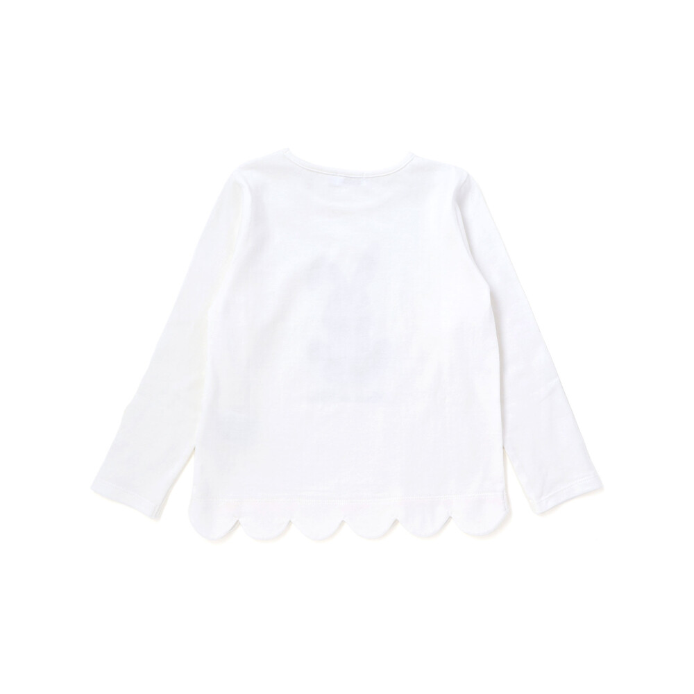 【抗菌・防臭】Rabbitレースプリント裾スカラップ天竺長袖Tシャツ(90~130cm) オフホワイト SS(90-100cm)
