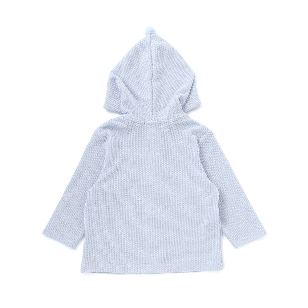 メランジワッフルポンポンフード付き長袖カーディガン(80~100cm) ブルー 80cm