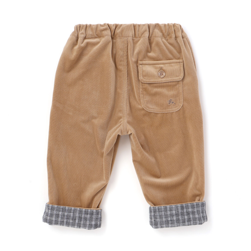 ニットコール裾チェックロングパンツ(80~90cm) ベージュ 80cm