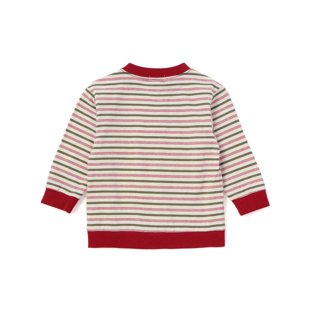 マルチボーダー天竺配色リブ長袖Tシャツ(80~90cm) レッド系 80cm