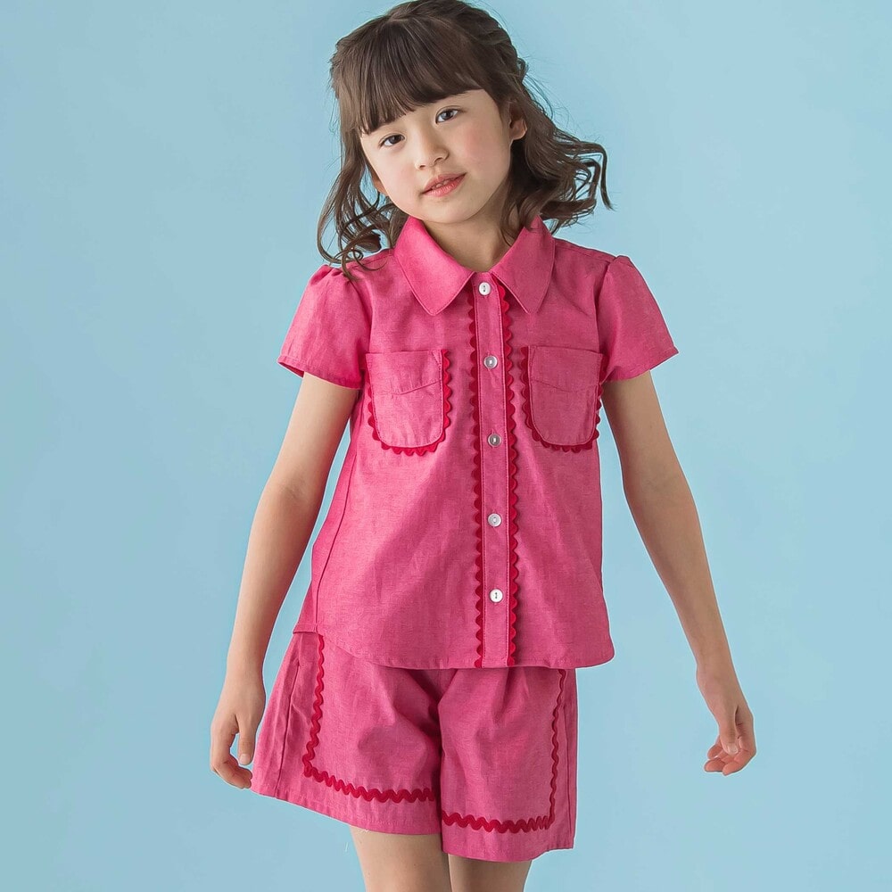 【限定商品】ダンガリーブラウス+ショートパンツセットアップ(95~150cm) レッド 95cm