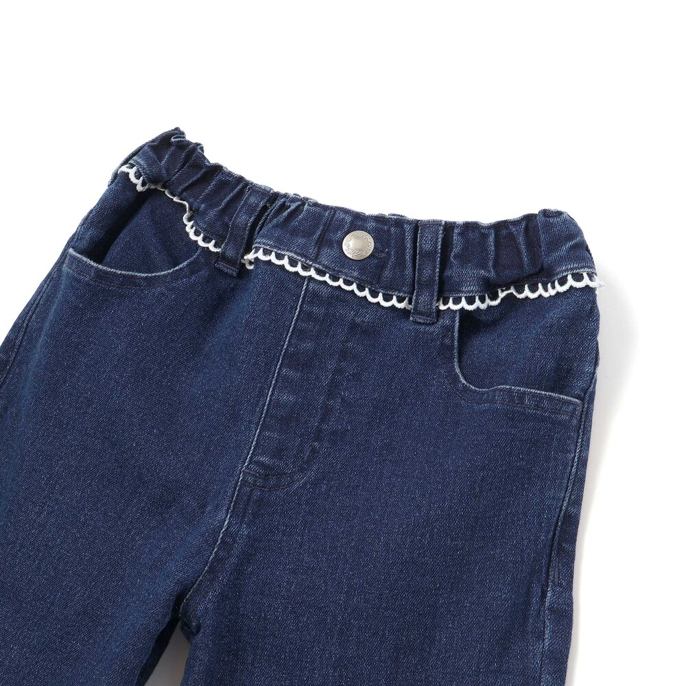 【限定商品】レースストレッチデニムロングパンツ(95~150cm) ネイビー 95cm