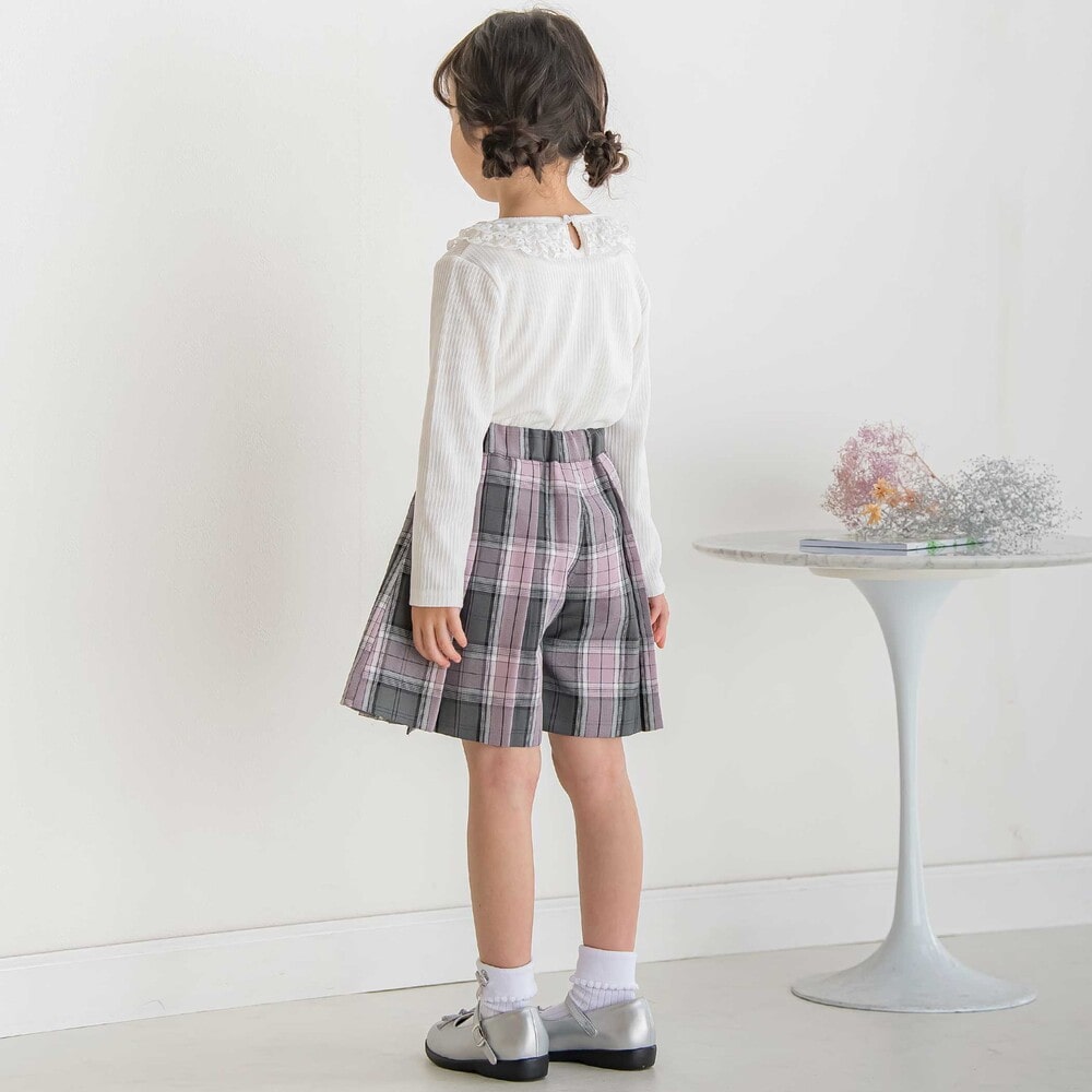 【限定商品】チェック巻きスカートキュロット(95~160cm) ブルー系 95cm