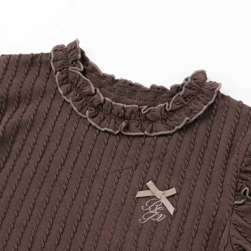 【限定商品】メロウフリル立体リブ長袖Tシャツ(95~150cm) ブラウン 95cm
