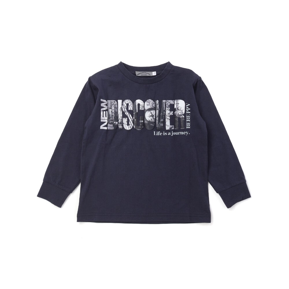 【限定商品】発泡写真プリントロングTシャツ(95~150cm) ネイビー 95cm