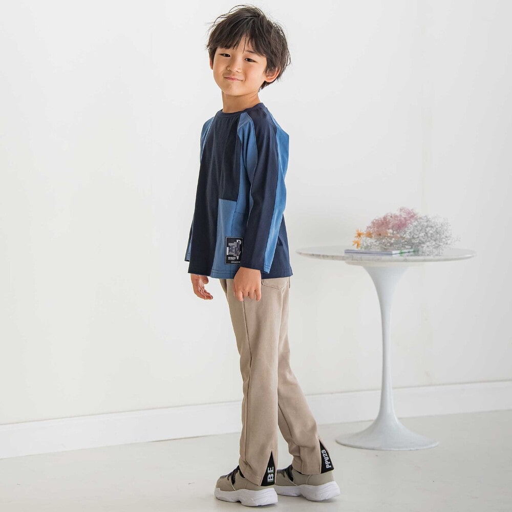 【限定商品】配色切り替えラグランロングTシャツ(95~150cm) ブラック系 95cm