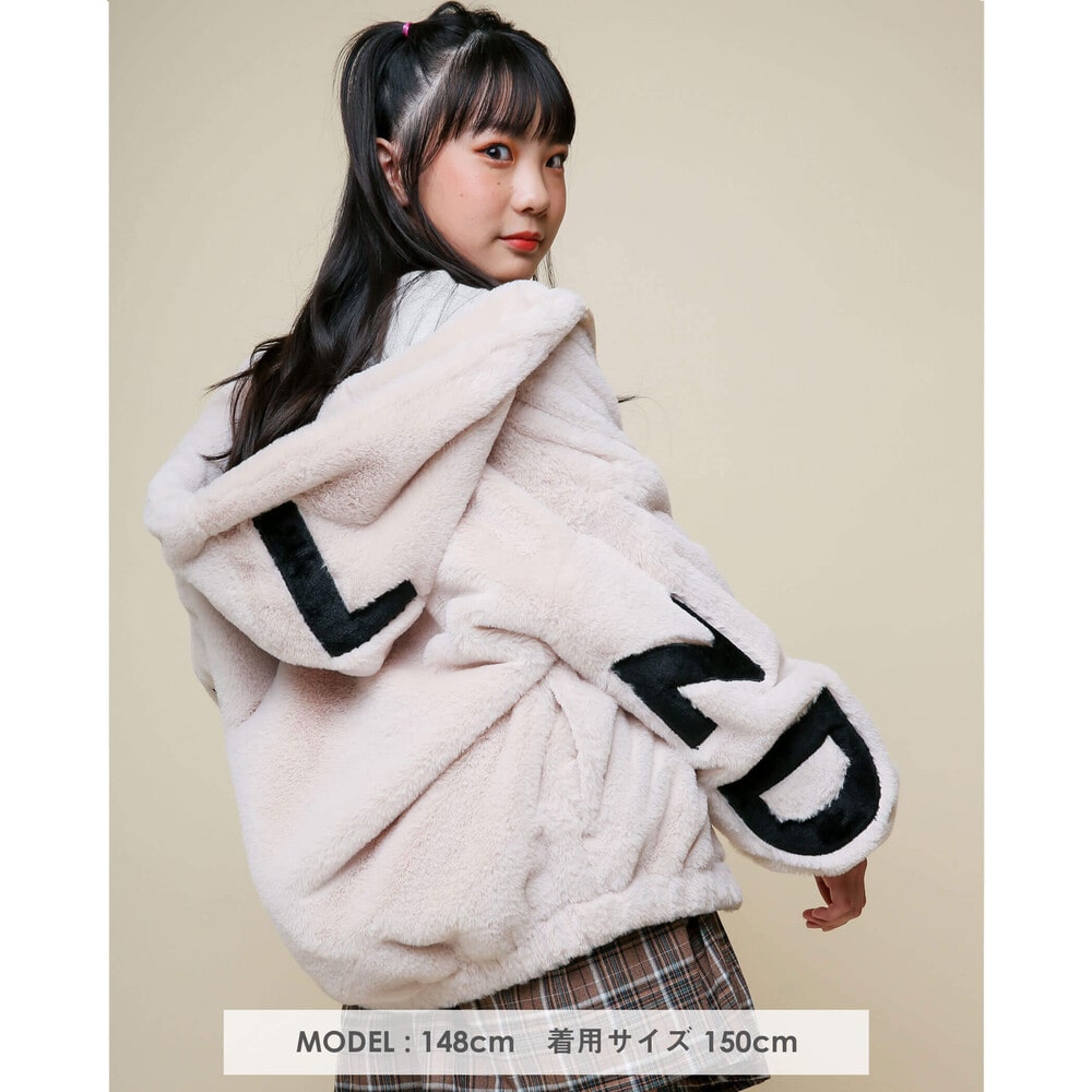 【ニコ☆プチ掲載】 ロゴ ファー フード ジャケット(130cm~160cm) ブラック 130cm