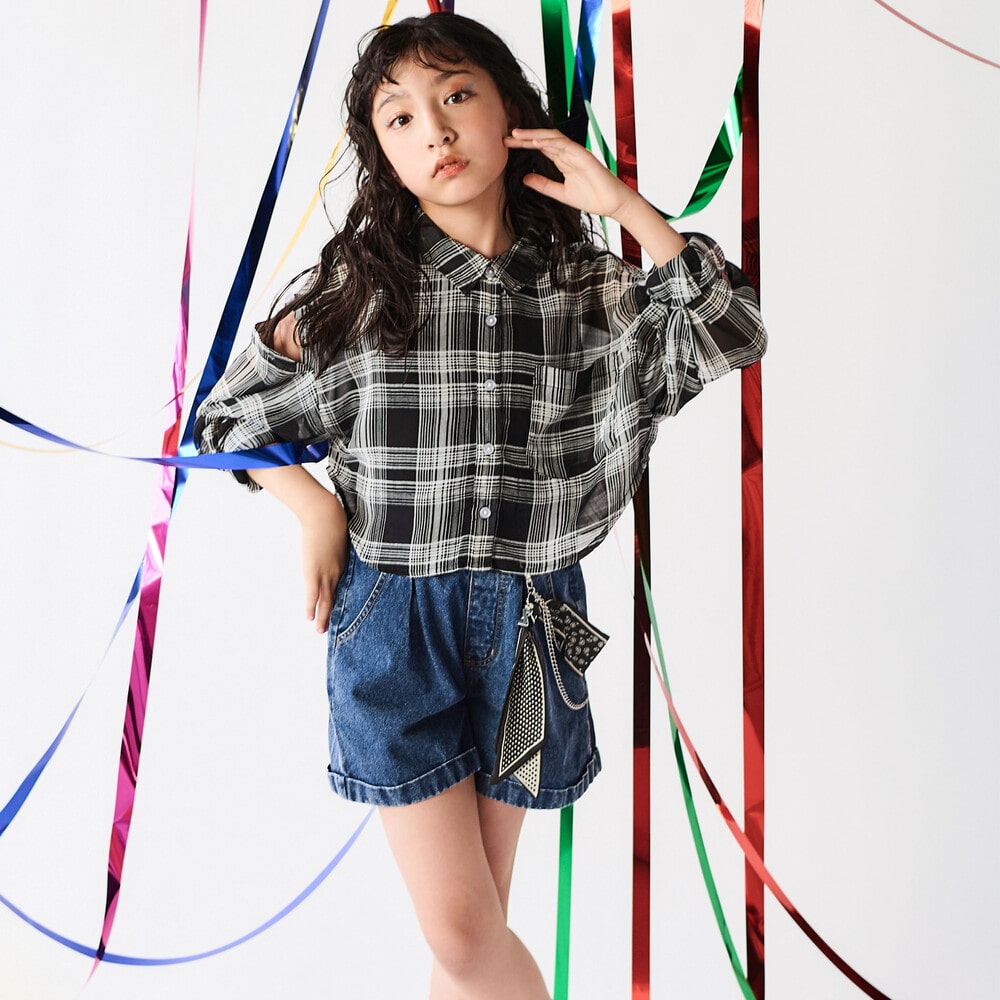 バンダナ付きデニムショートパンツ(130~160cm) ネイビー 130cm