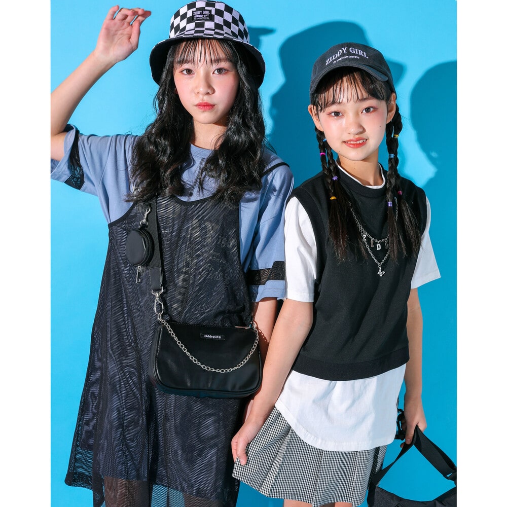 【 ニコ☆プチ 4月号 掲載 】 ネックレス付き ベスト レイヤード風 Tシャツ (130~160cm) ブラック 130cm