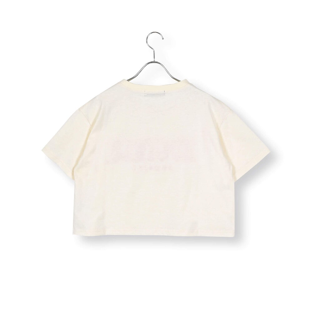 立体ロゴ刺繍ショート丈Tシャツ(130~160cm)(130cm オフホワイト
