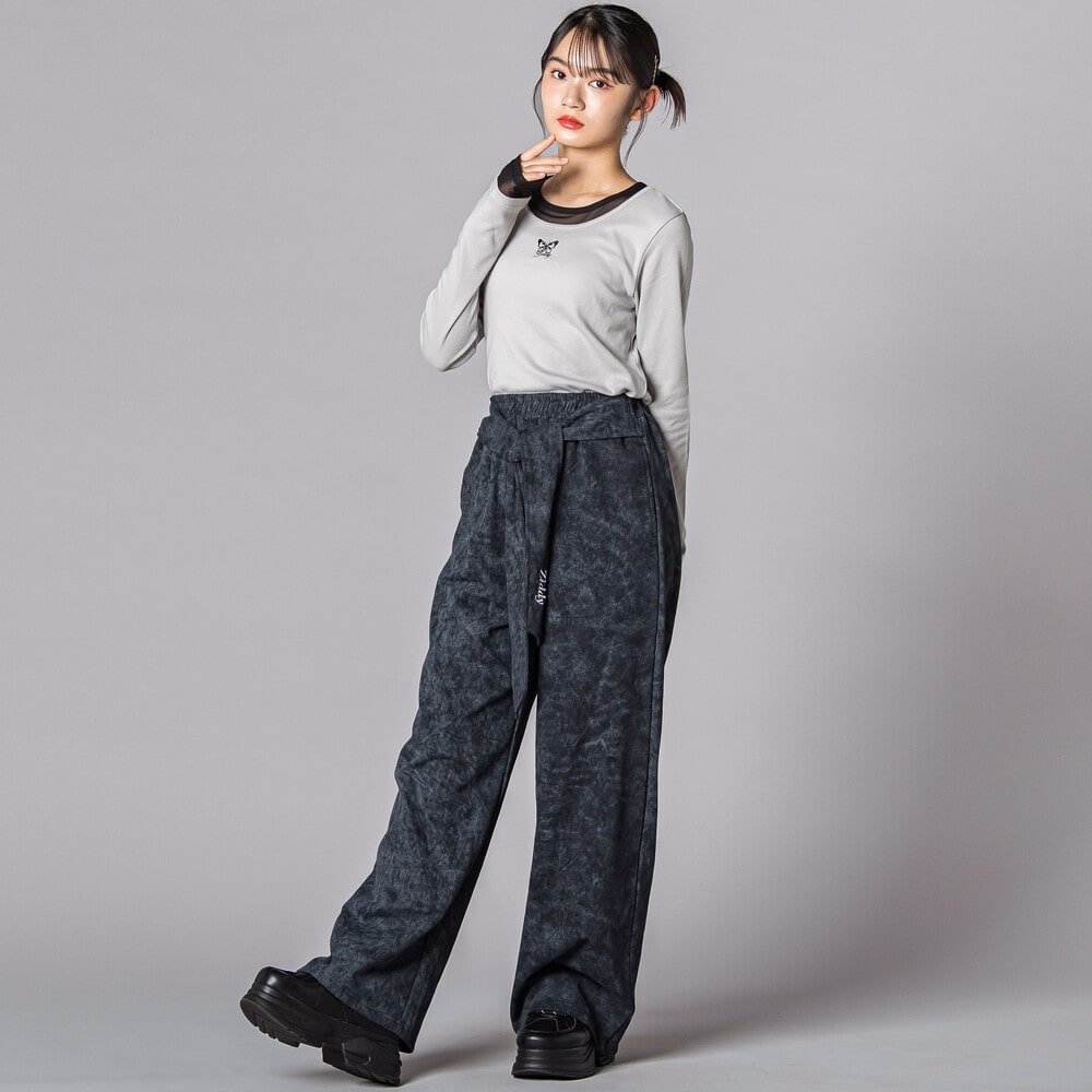 バタフライ刺しゅうシアーレイヤード風長袖トップス(130~160cm) グレー 130cm