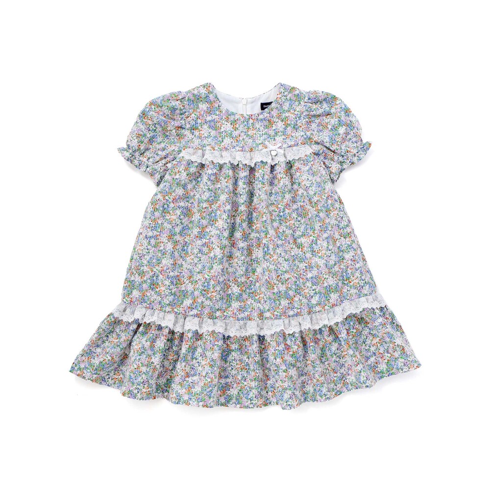 花刺しゅう+花プリントワンピース(95~150cm) パープル系 95cm