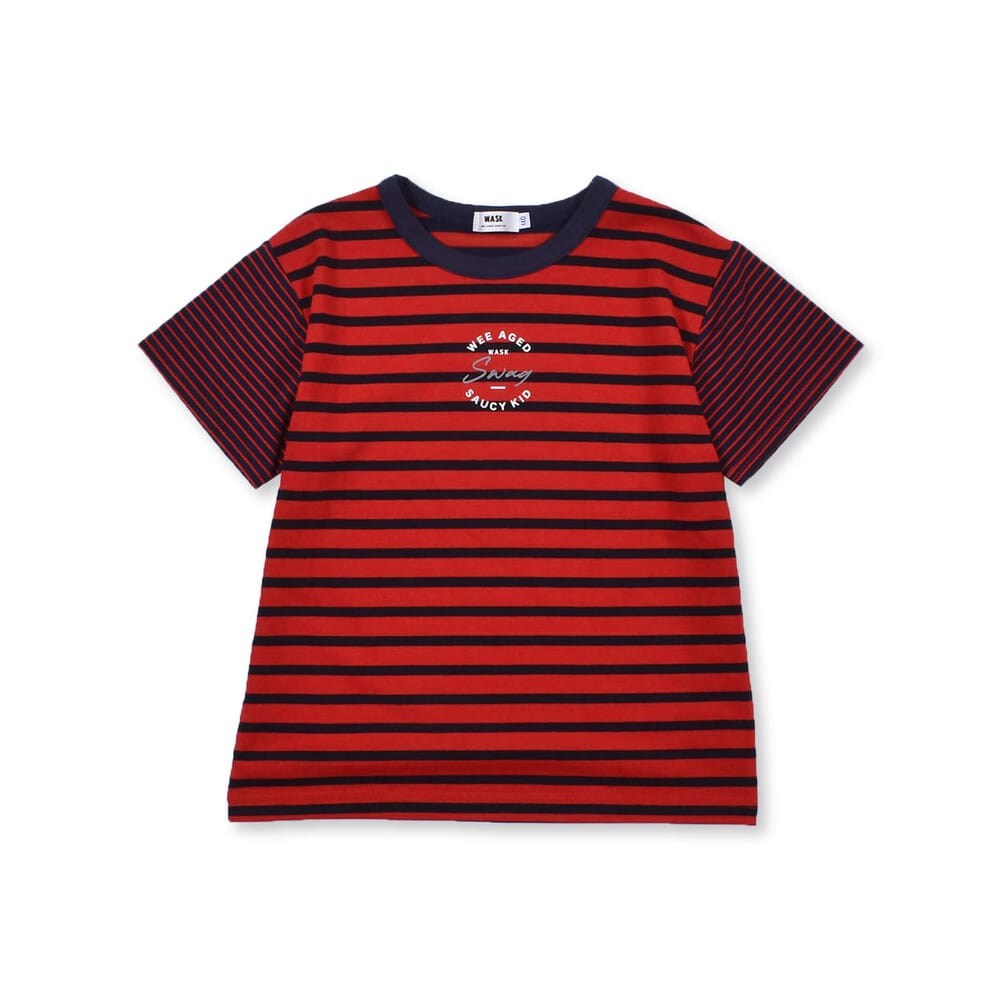 SWAG プリント ボーダー 天竺 Tシャツ (100~160cm) レッド系 100cm