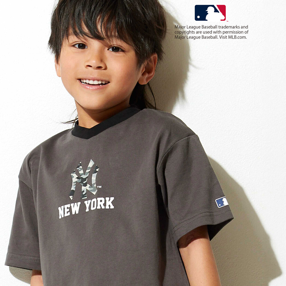 【MLB】 モチーフ VネックTシャツ(100~160cm) グレー 100cm