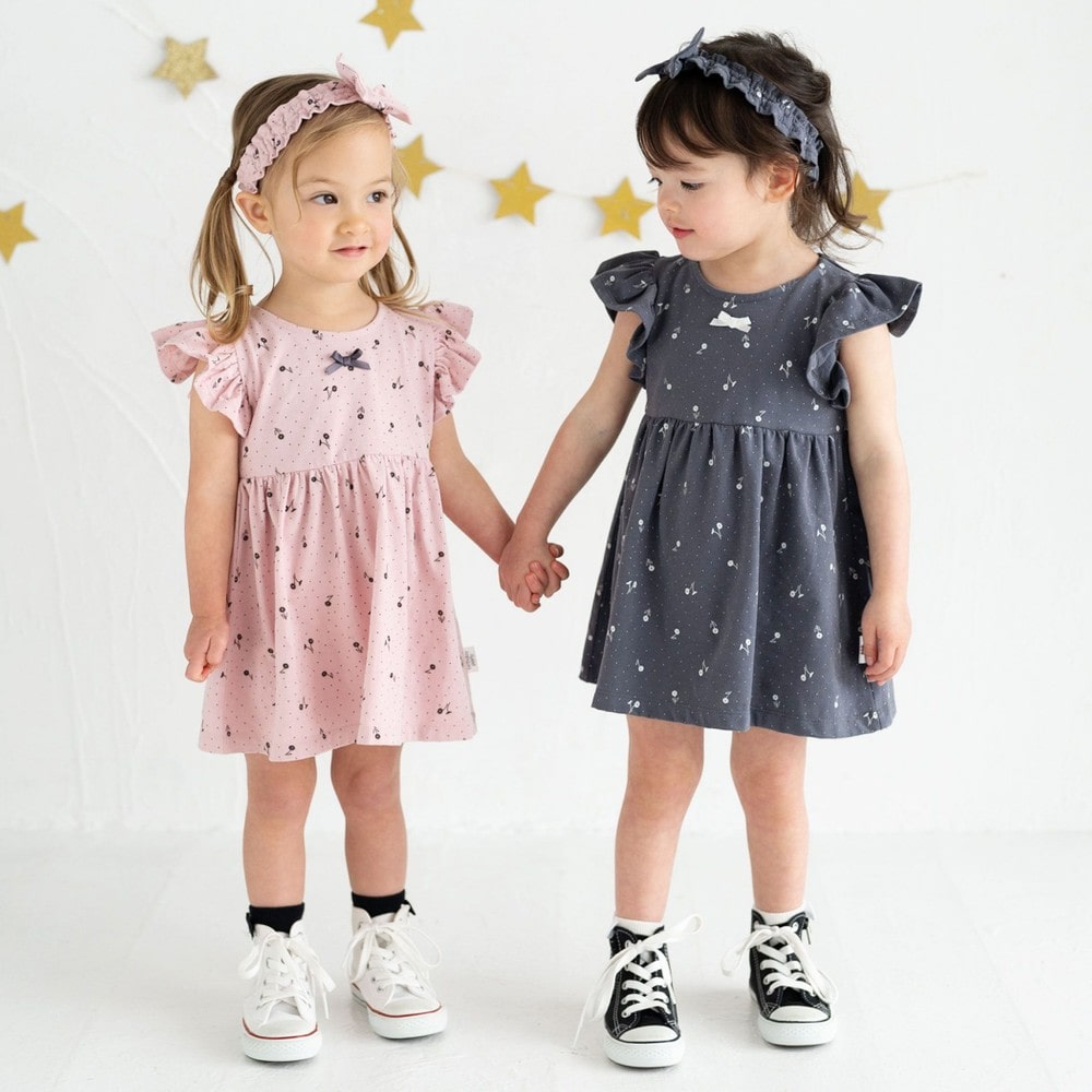 子供服 キッズ 女の子 ワンピース ベビー 80 紫 ドット bebe