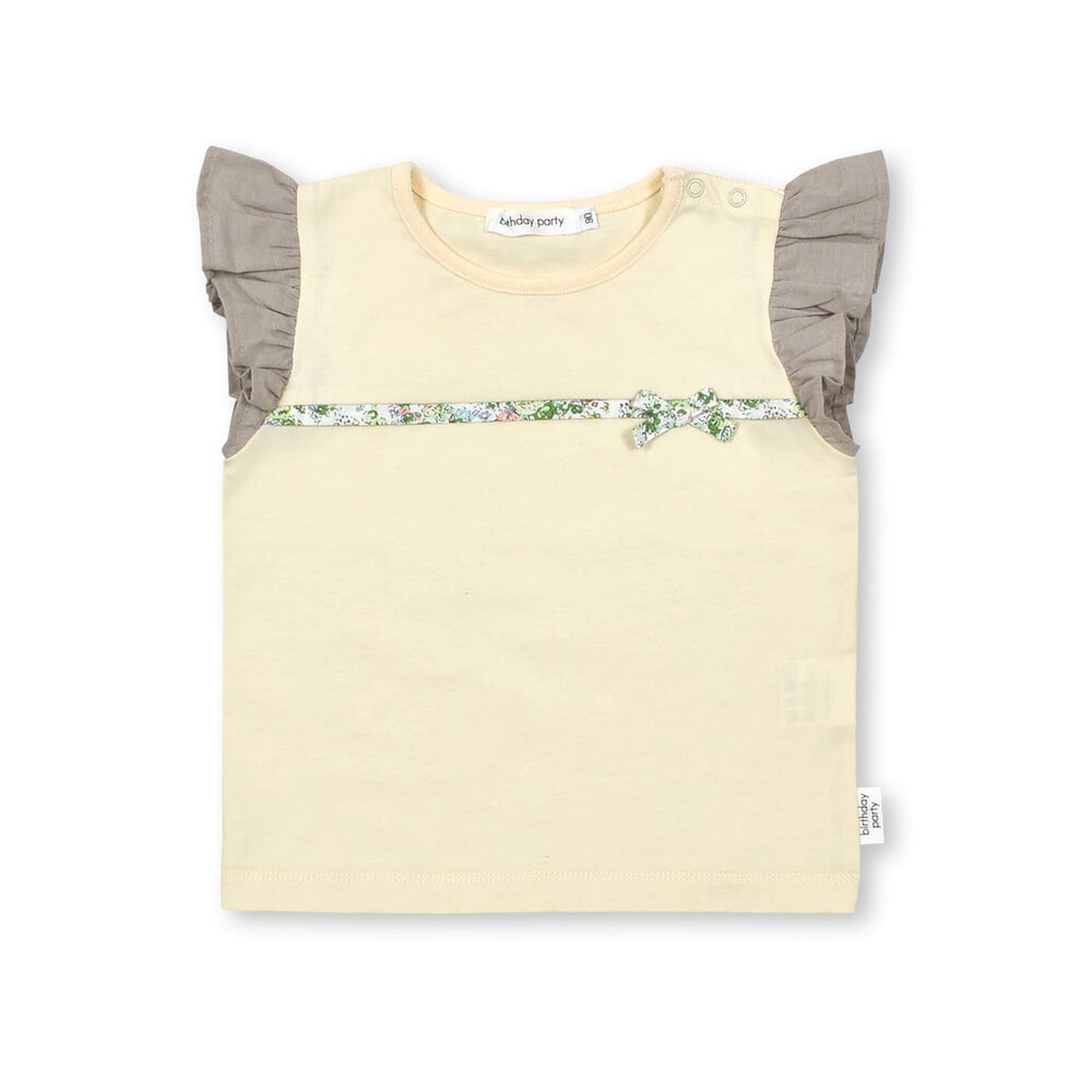 【お揃い】ダンガリー花柄パイピングフリルTシャツ(80~110cm) ホワイト 100cm