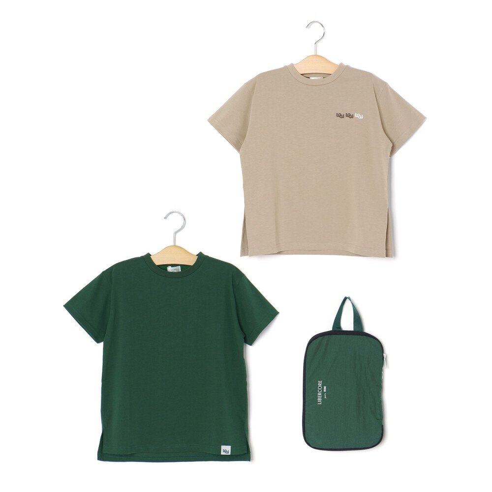 【トラベルポーチ付き】天竺スリット入りTシャツ2枚セット親子お揃い(110~140cm) グレー M(110~125cm)