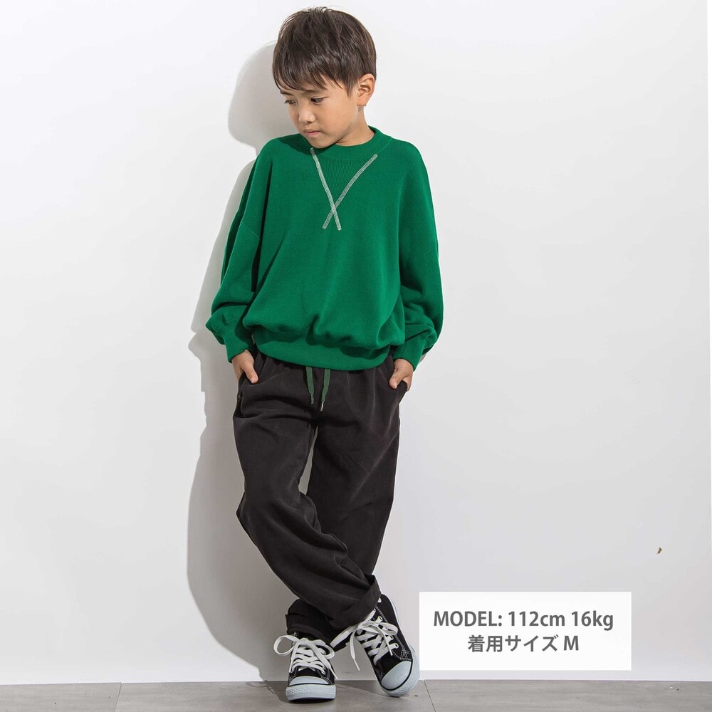 強撚糸スウェット風カラーニットプルオーバー 親子お揃い(110~140cm) グリーン M(110~125cm)