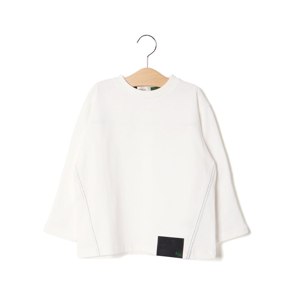 ヘビーオンスカラーステッチ切り替え天竺長袖Tシャツ 親子お揃い(110~140cm) ホワイト M(110~125cm)