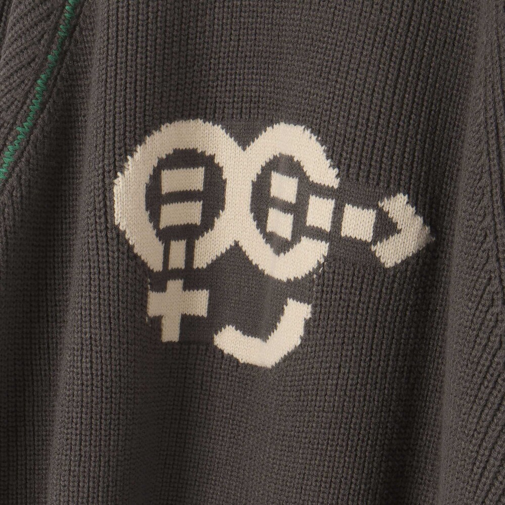 片畦編みロゴ入りセーター大人親子お揃い(145~175cm) グレー M(145-160cm)