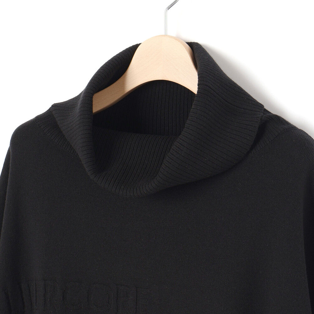 ロゴジャガードタートルネックロングセーター大人親子お揃い(145~175cm) ブラック M(145-160cm)