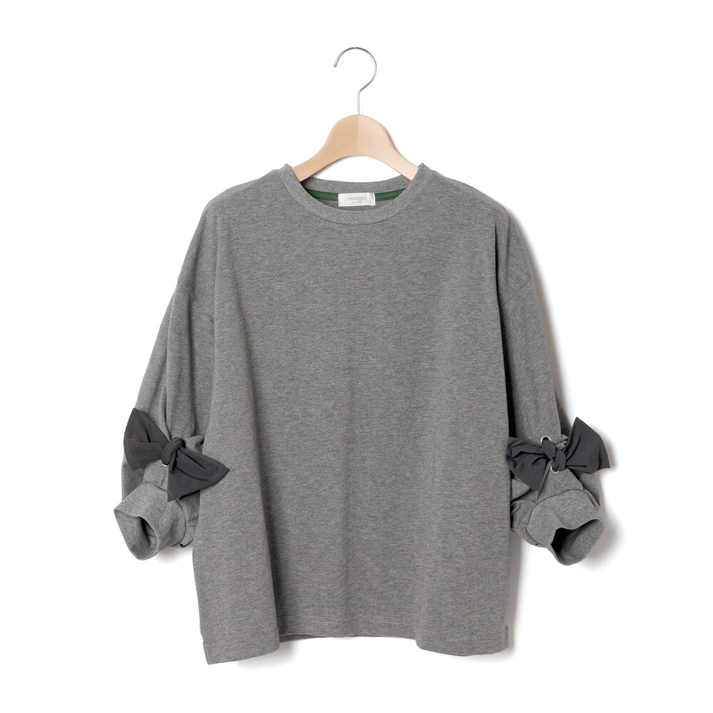 BIGリボンモチーフバルーンスリーブ天竺6分袖Tシャツ 親子お揃い 大人(140~160cm) ブラウン M(150~160cm)