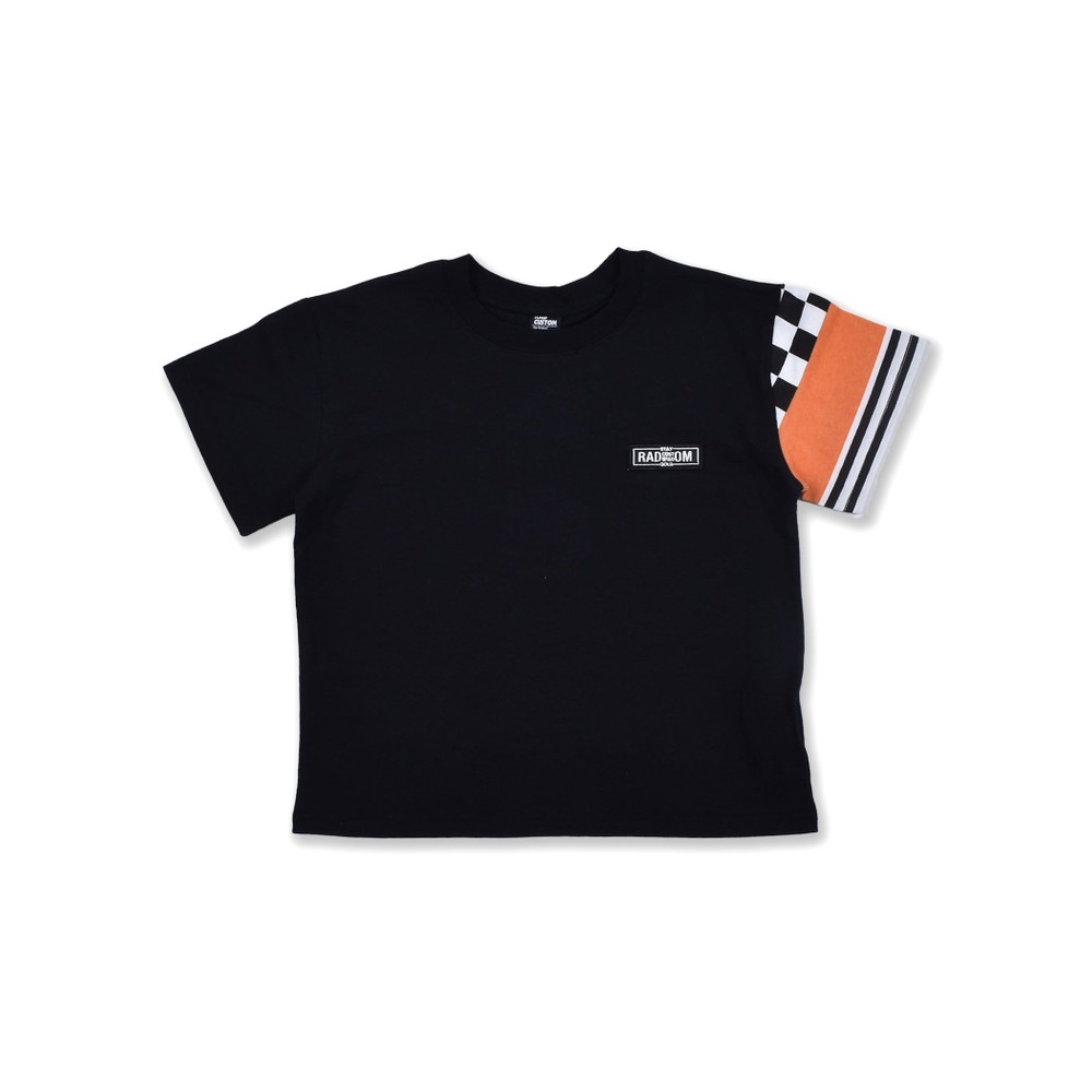 フラッグチェック ボーダー 切り替え スリーブ Tシャツ(120~160cm) グリーン 160cm