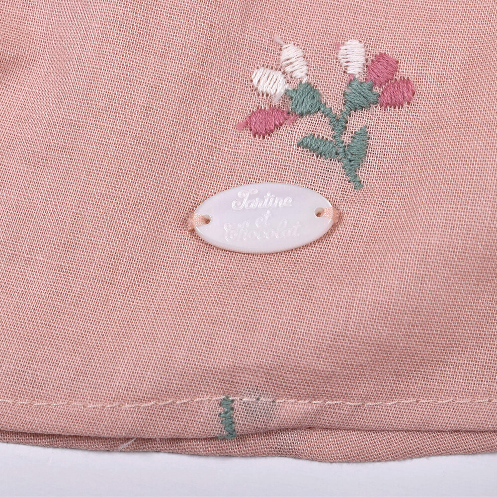 【 お揃い 】 日本製 ボイルガーゼ コットン フラワー 刺繍 ブルマ付き ワンピース ベビー (70~90cm) ピンク系 S(70~80cm)