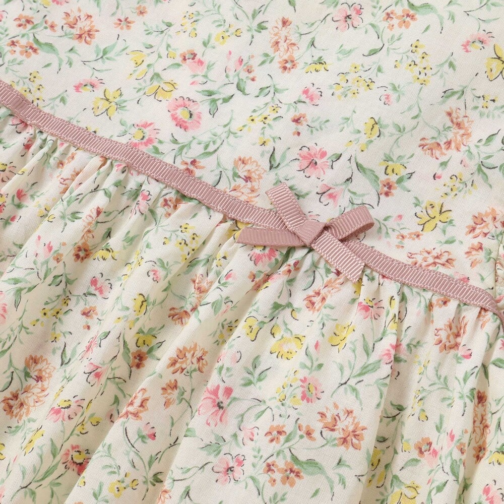 【お揃い】フリル袖 小花柄ワンピース+ブルマ 2点セットベビー(70~90cm) イエロー系 S