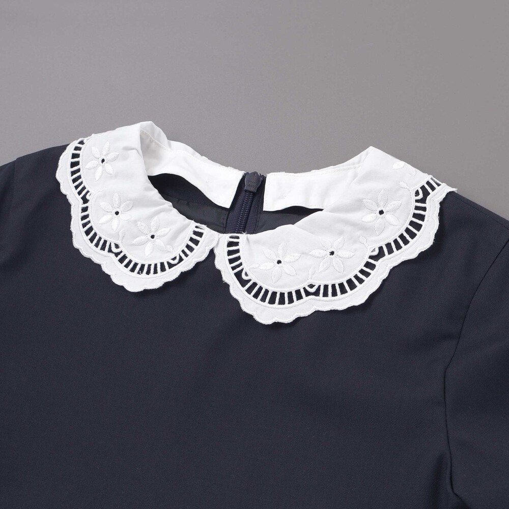 サイロコンパクトツイルレース襟袖ワンピース(110~130cm) ネイビー 110cm