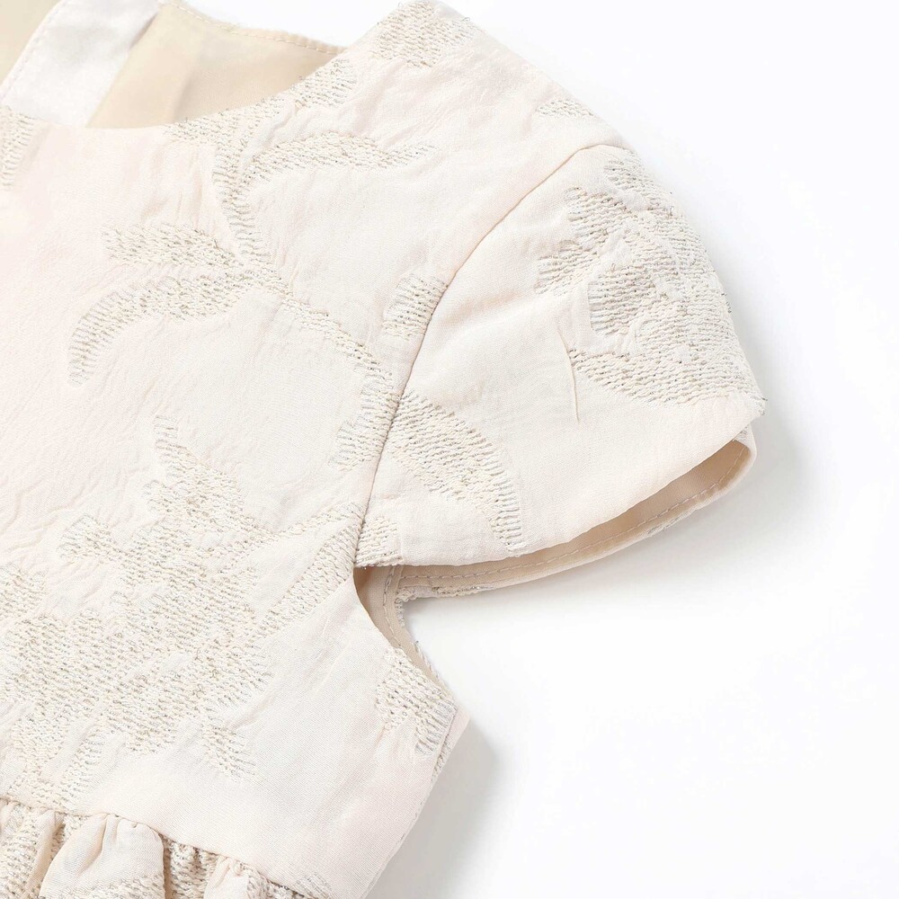 【日本製】ゴールドラメジャガード シャインフラワーワンピース(100~130cm) ベージュ系 100cm