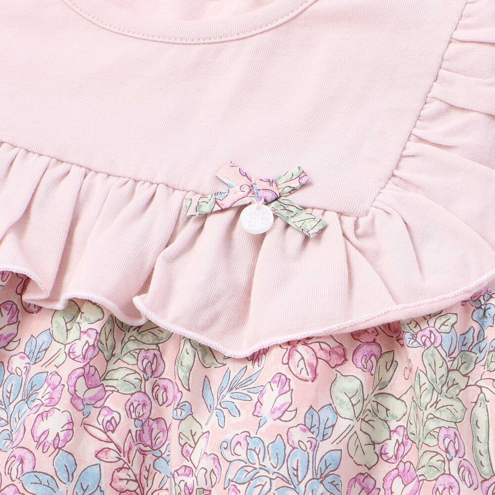 【日本製】【お揃い】リバティ(SweetPeaLeaf)プリントタナローンスムース切り替えワンピース(90~140cm) ピンク系 90cm