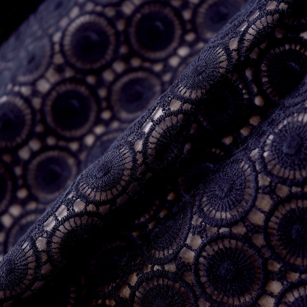 日本製 フォーマル オーガンジー レース リボン Aライン 刺繍 ジャンパースカート ワンピース ドレス (140cm) ネイビー 140cm