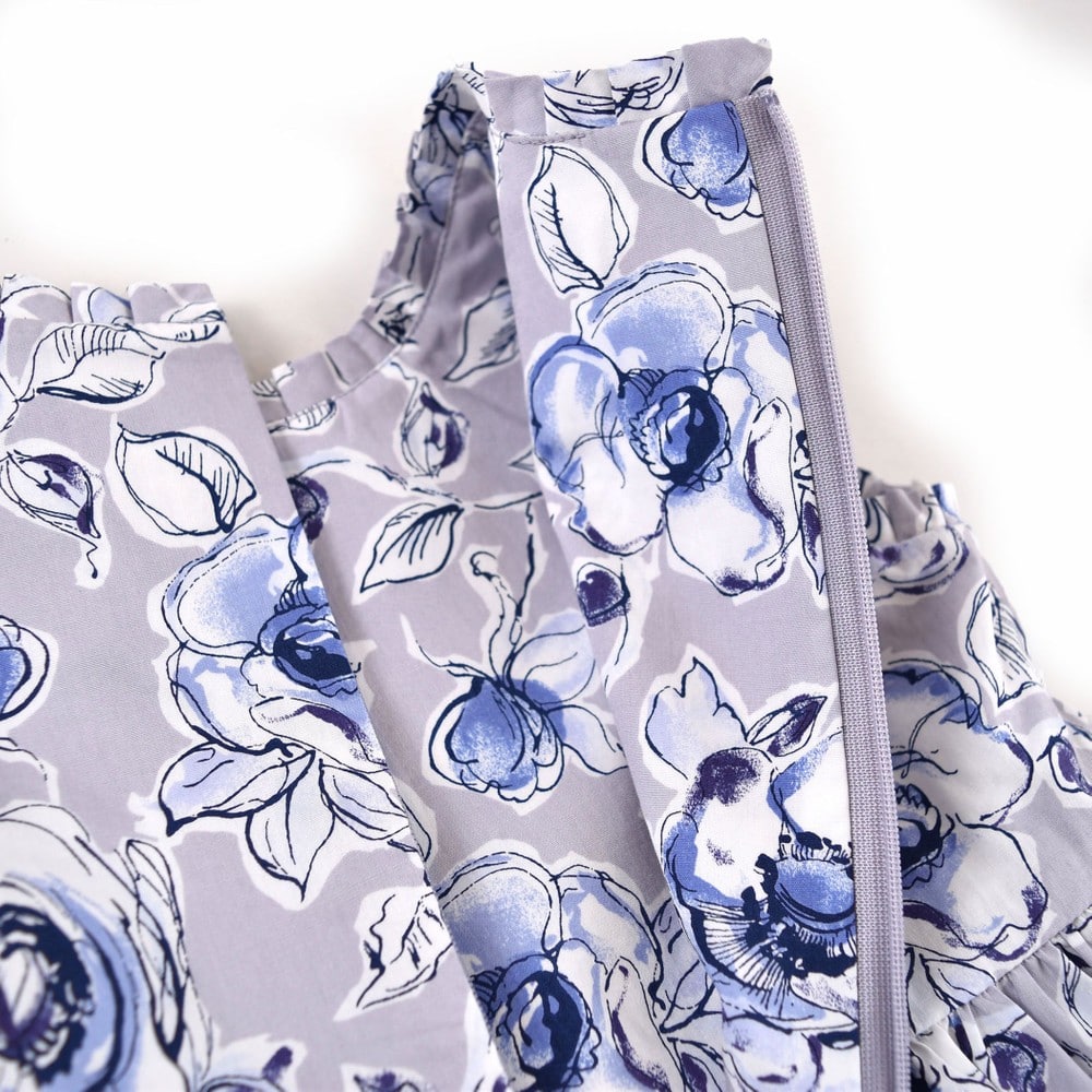 日本製 ローズ 花柄 リボン フェミニン フレア ワンピース (110cm~130cm) パープル系 130cm