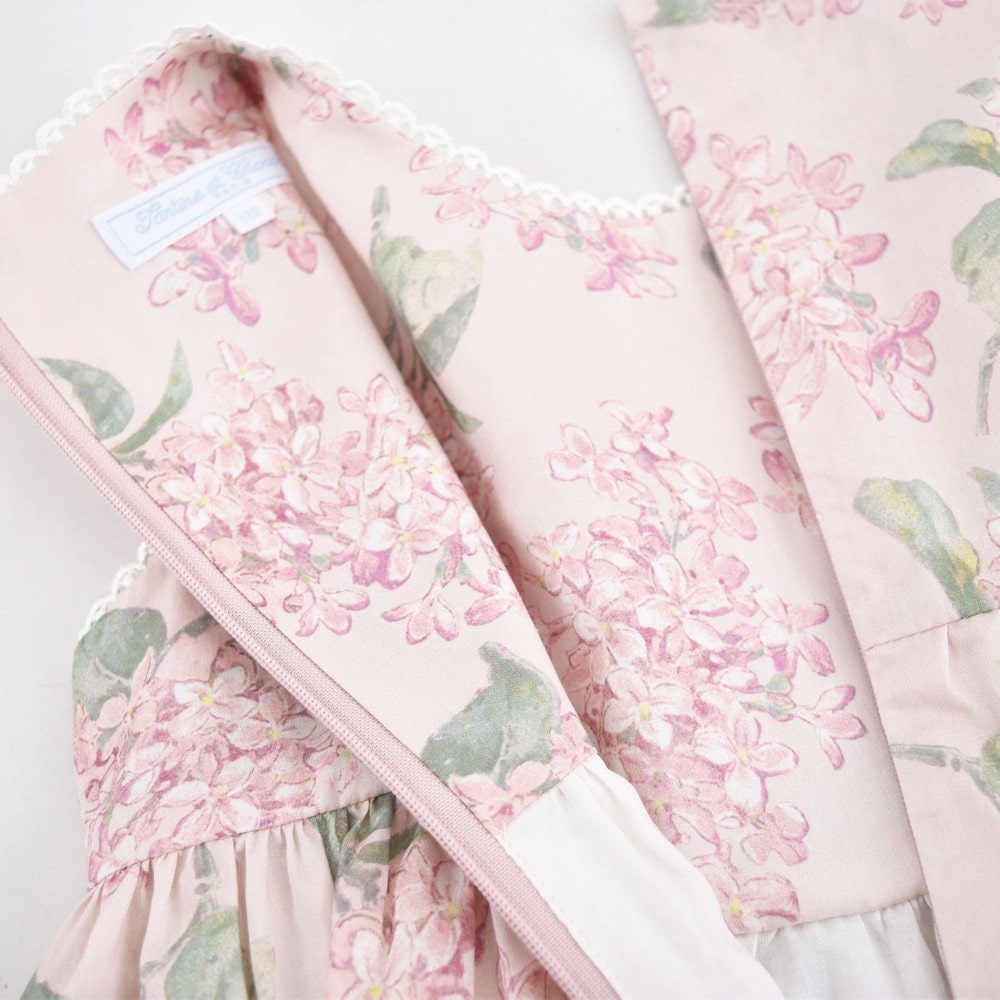 リバティ (ARCHIVE LILAC) 日本製 花柄 レース リボン フレア Aライン ワンピース (110cm~130cm)<br> ピンク系 110cm