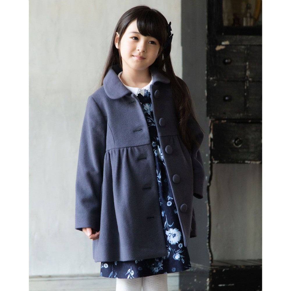 日本製 フォーマル ジャガード 花柄 リボン Aライン ワンピース ジャンパースカート ドレス (80cm~140cm) ネイビー系 80cm