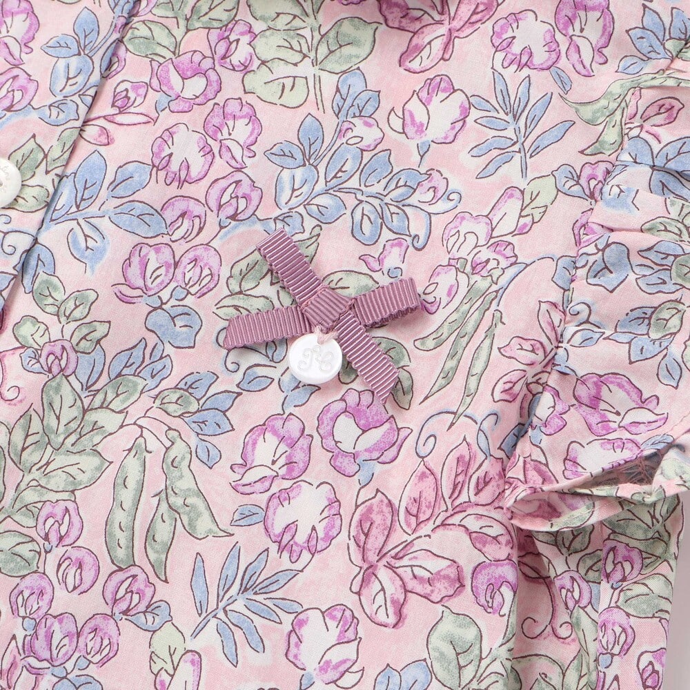 【お揃い】リバティ(SweetPeaLeaf)プリントタナローンスカラップ襟フリル袖ブラウス(100~140cm) ピンク系 100cm