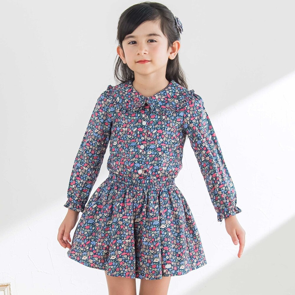 【日本製】【お揃い】リバティプリント(PETAL & DAISY)配色パイピング キュロットパンツ(100~140cm) ピンク系 100cm