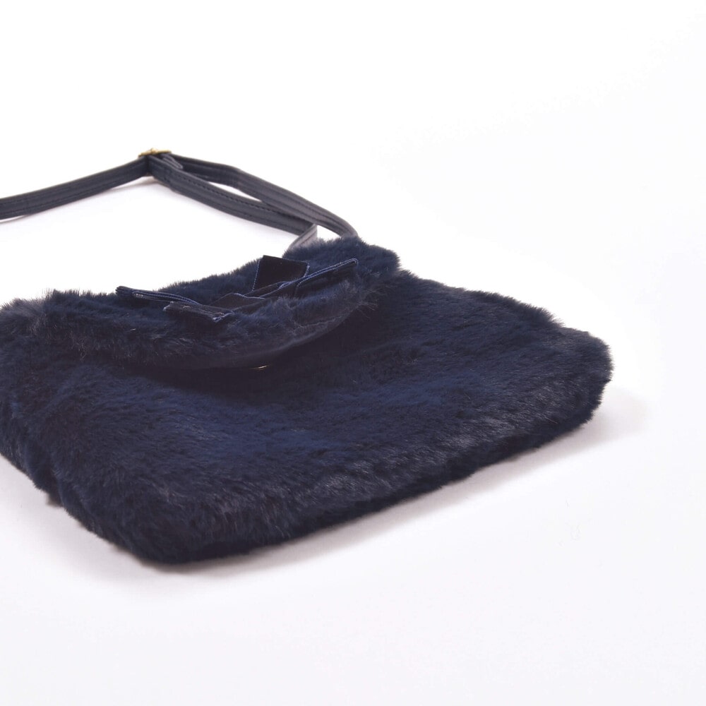 ベルベットリボン付きファーポシェット ネイビー ワンサイズ