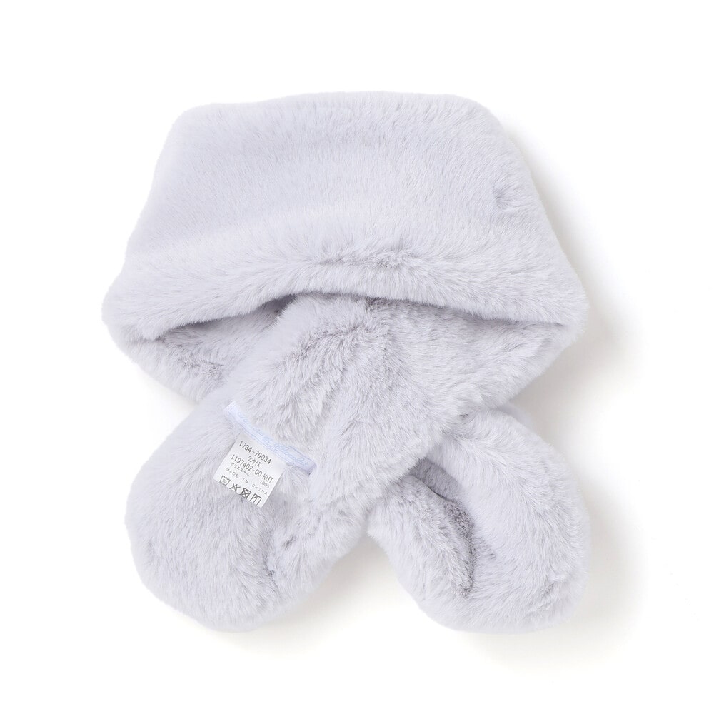 リボンふわふわファーマフラー オフホワイト ワンサイズ