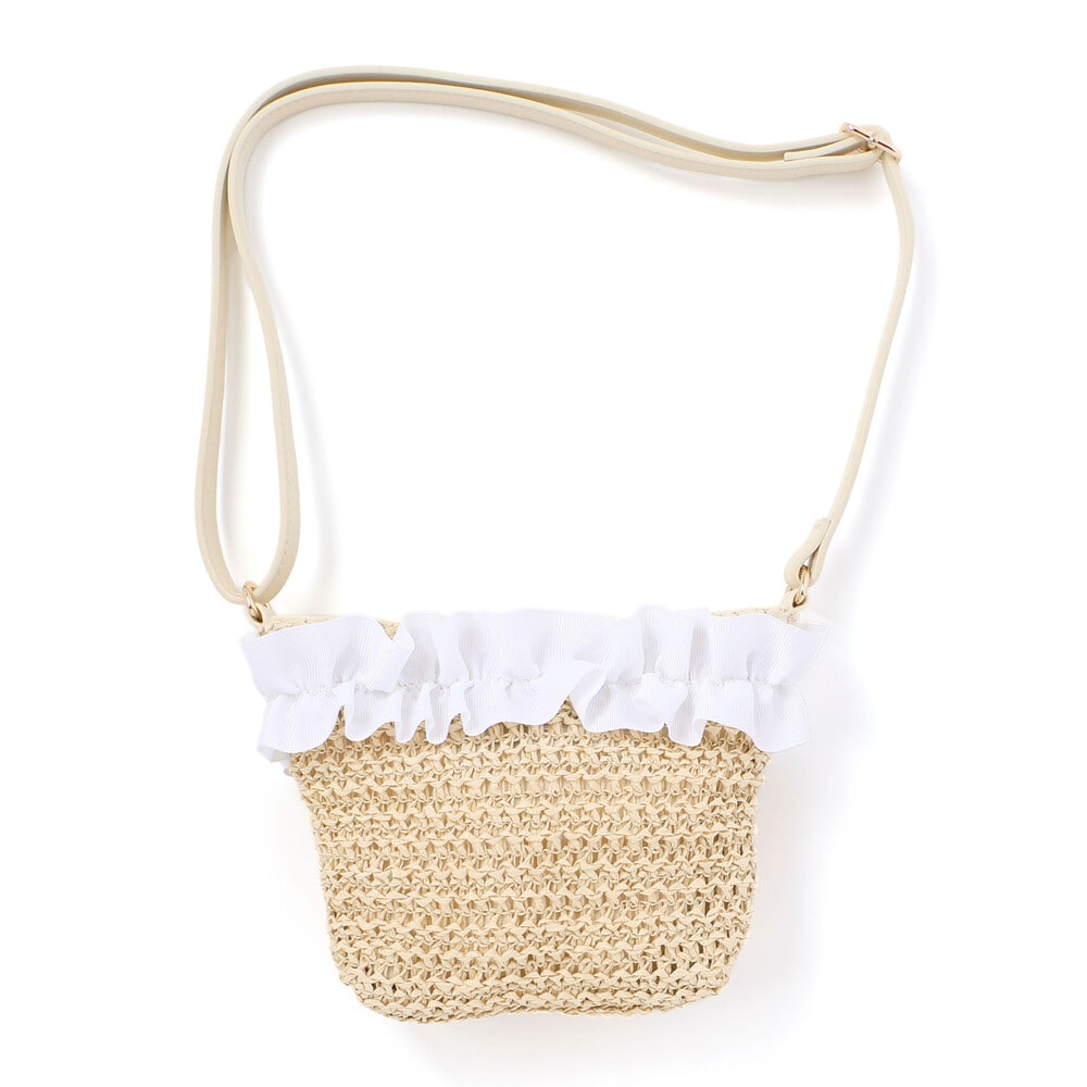 【お揃い】麦わら見えフリルデザイン ペーパーショルダーバッグ ネイビー ワンサイズ