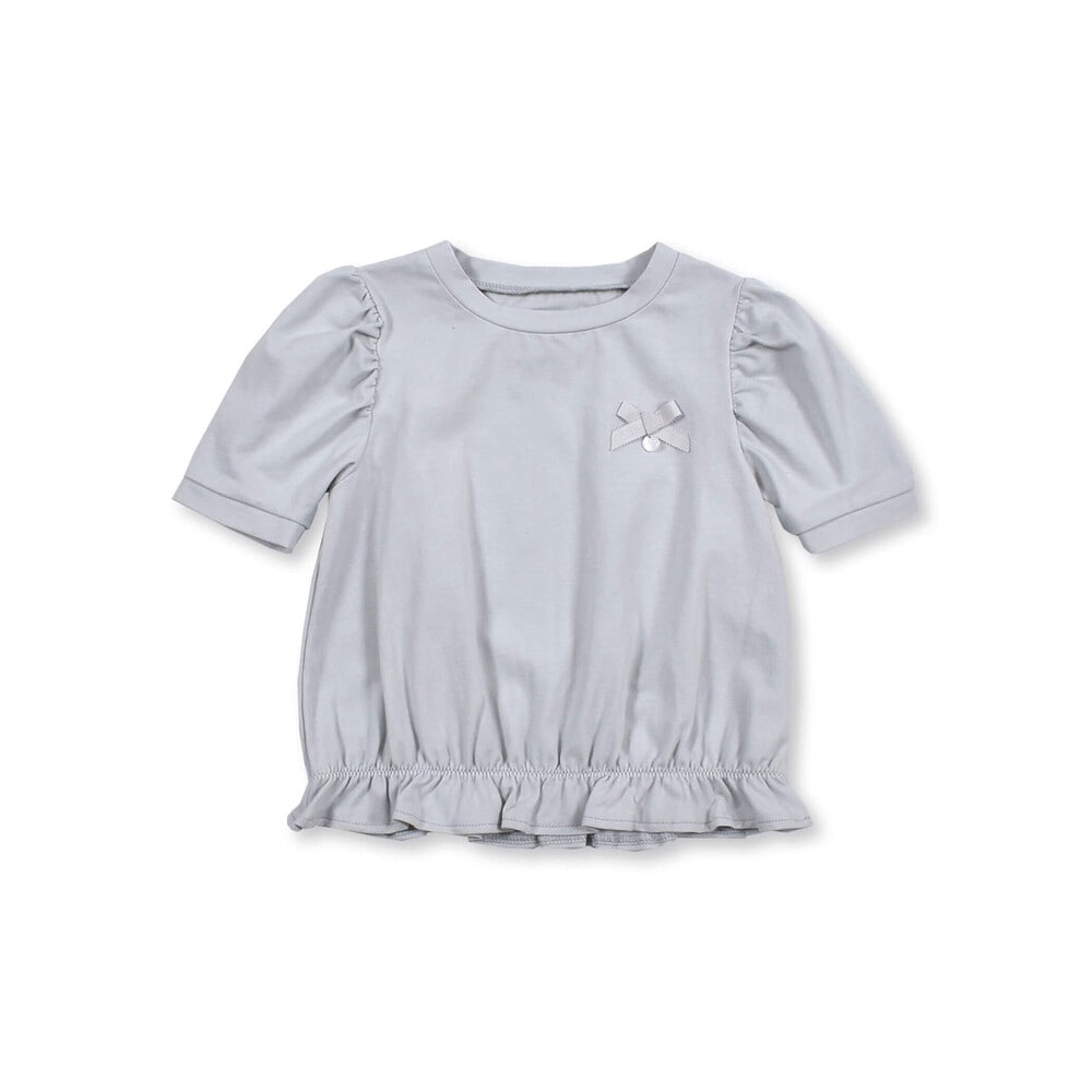 パフスリーブ リボン 裾 フリル Tシャツ (100~140cm) ネイビー 130cm