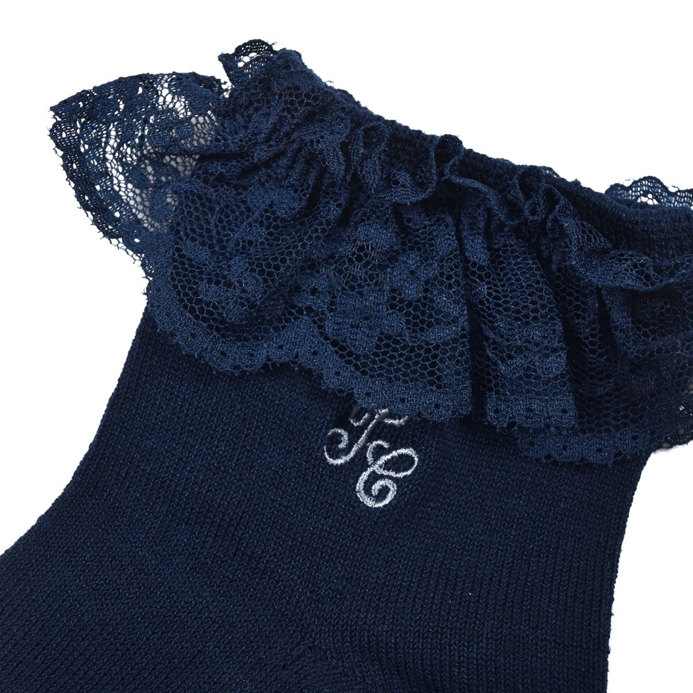 日本製 TCロゴ刺繍 レース フリル ショート ソックス (13~21cm) ホワイト 15-17cm