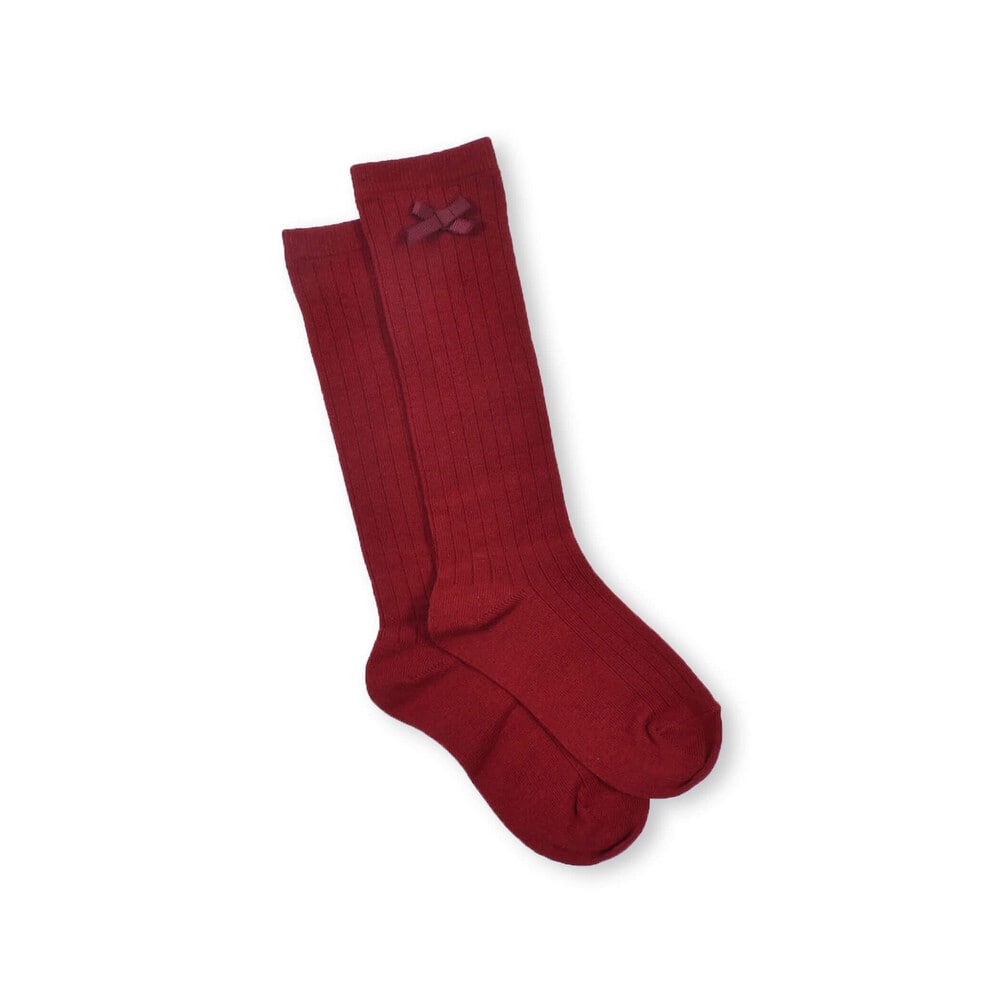日本製 リボン チャーム 付き ハイソックス (13~21cm) ボルドー 17-19cm
