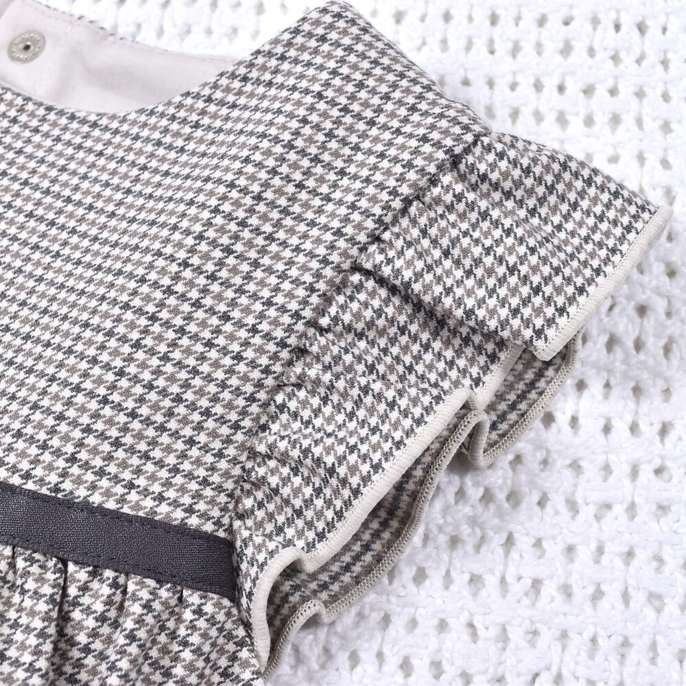 千鳥 柄 フリル 袖 ワンピース (70~90cm)(S(70-80cm) グレー系