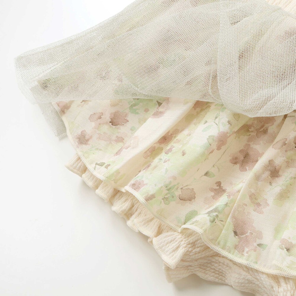 【お揃い】チュールフラワースカートブルマ(60~90cm) ベージュ系 ワンサイズ