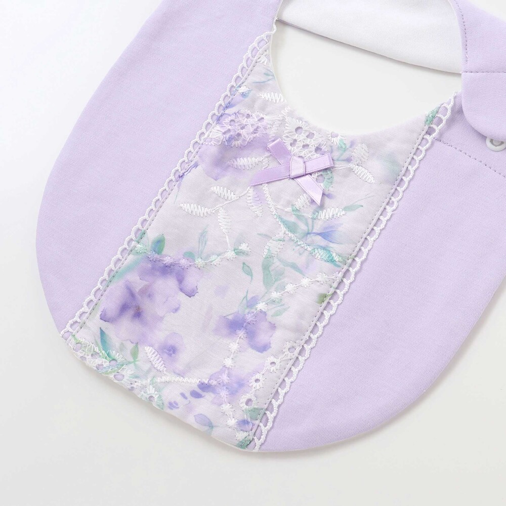 【お揃い】オーガンジー花柄プリントスタイ パープル ワンサイズ