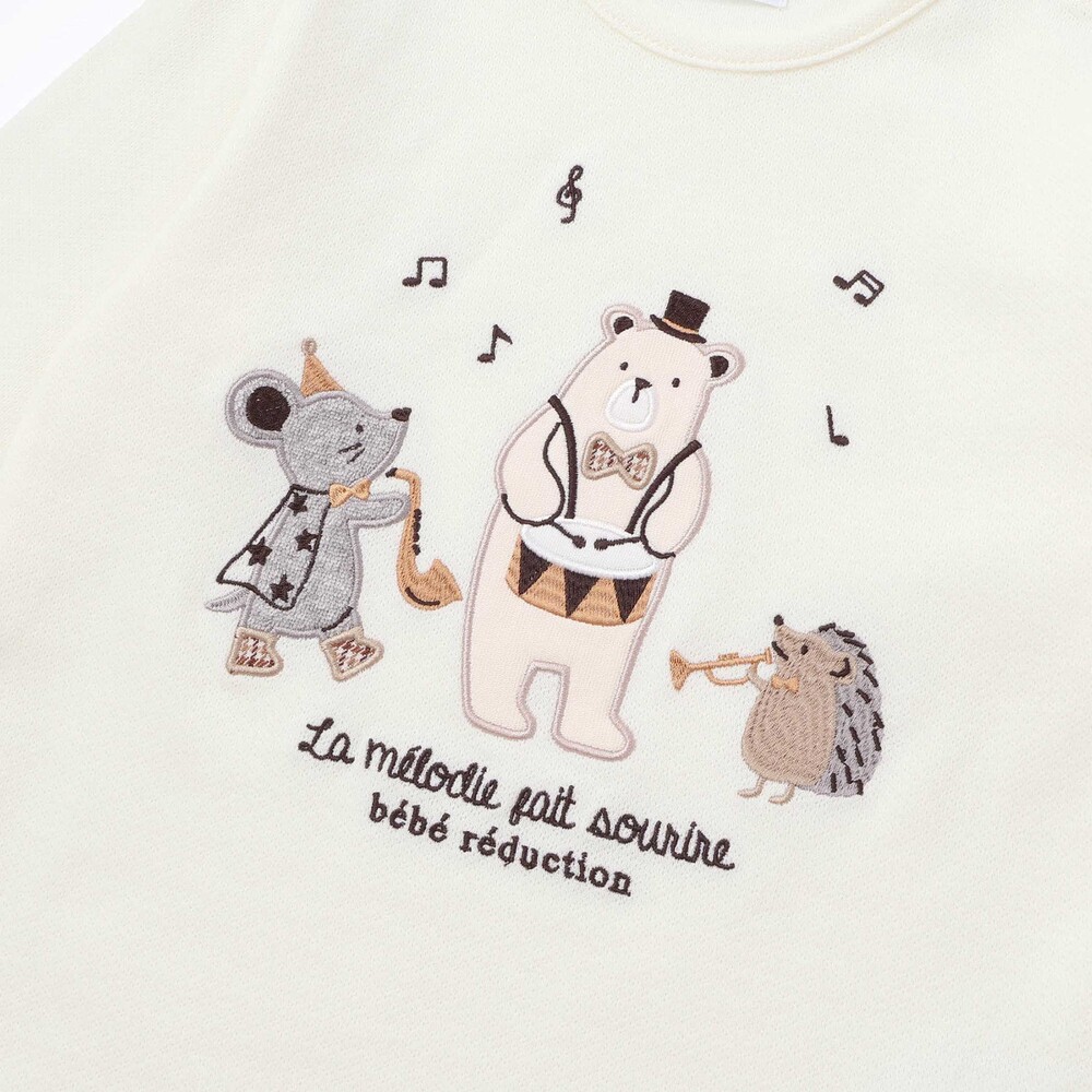 【お揃い】アニマル音楽隊パッチWフェイス長袖Tシャツ(70~90cm) オフホワイト S
